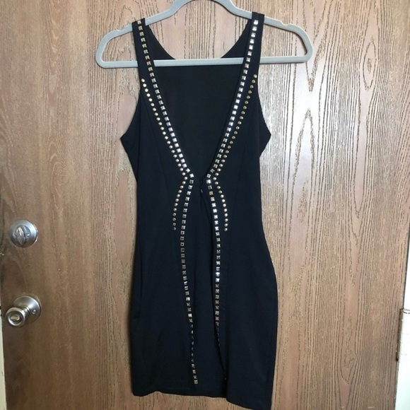 Bebe XSmall Black Studded Low Back Bodycon Mini Dress - Picture 3 of 5